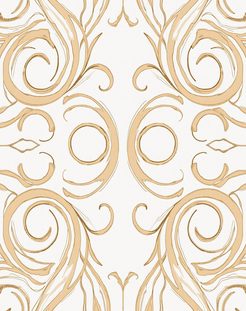 Golden Baroque Scrollwork Swirls Oval Rug