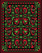 Whimsical Red Green Creature Symmetry Rug