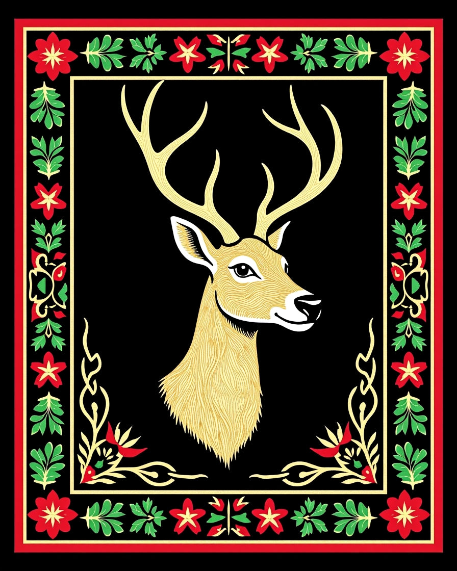 Golden Deer With Red Green Border Rug