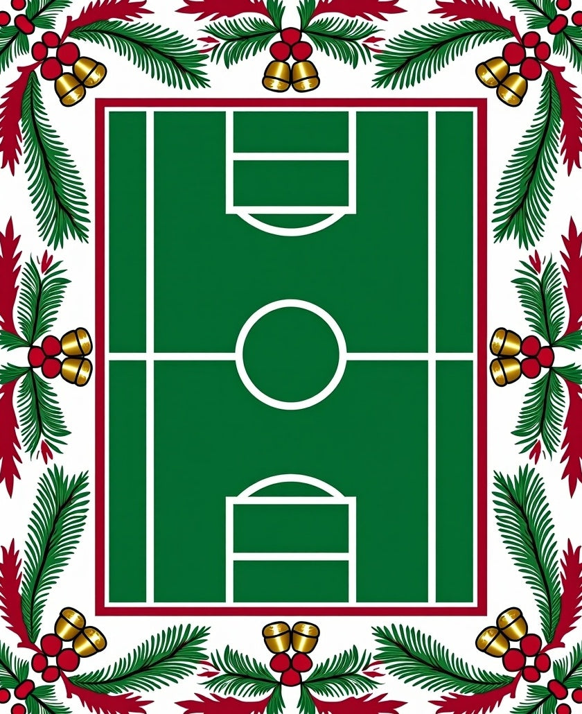 Festive Green Soccer Court Jingle Bells Rug
