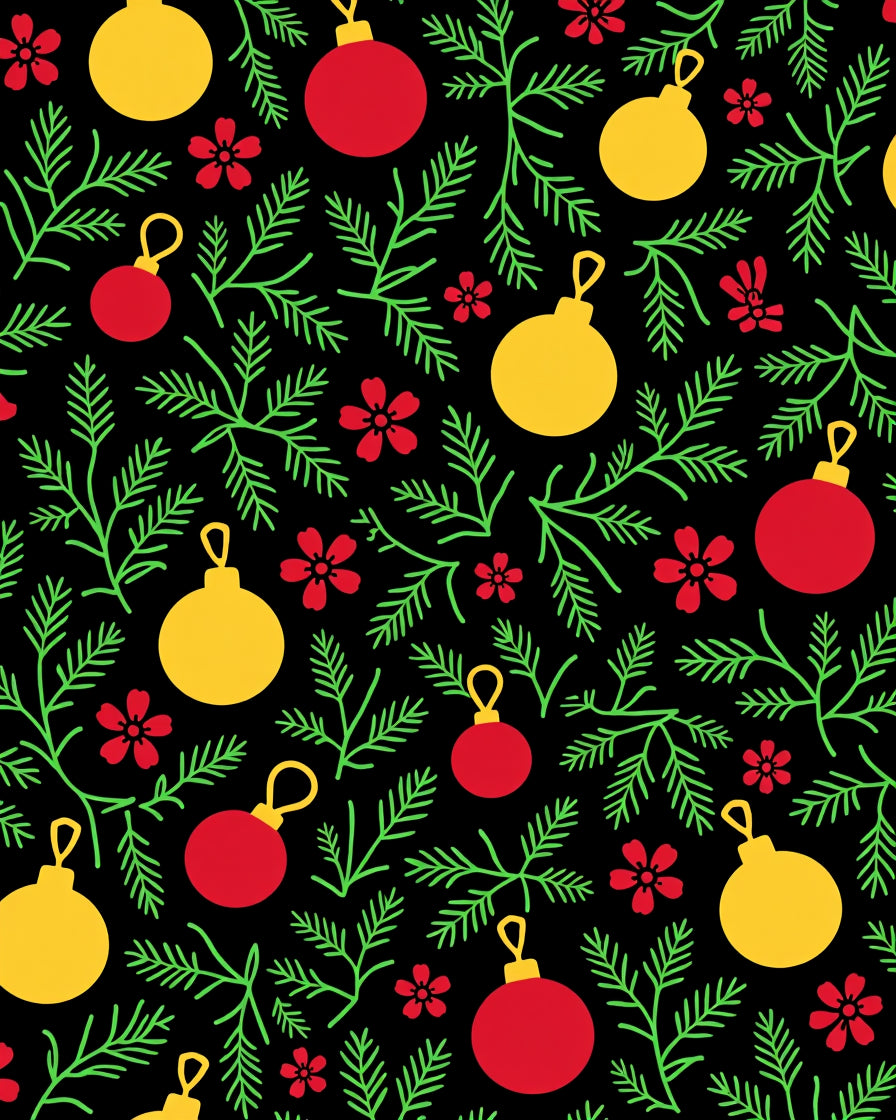 Festive Red Green Yellow Ornament Sprigs Rug