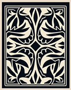 Classic Black and Cream Botanical Inlay Rug