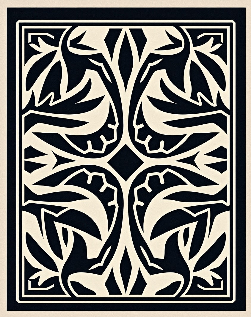 Classic Black and Cream Botanical Inlay Rug