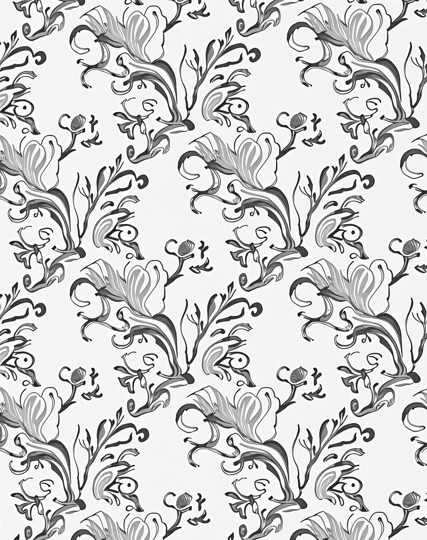 Grayscale Botanical Swirl Flourish Rug