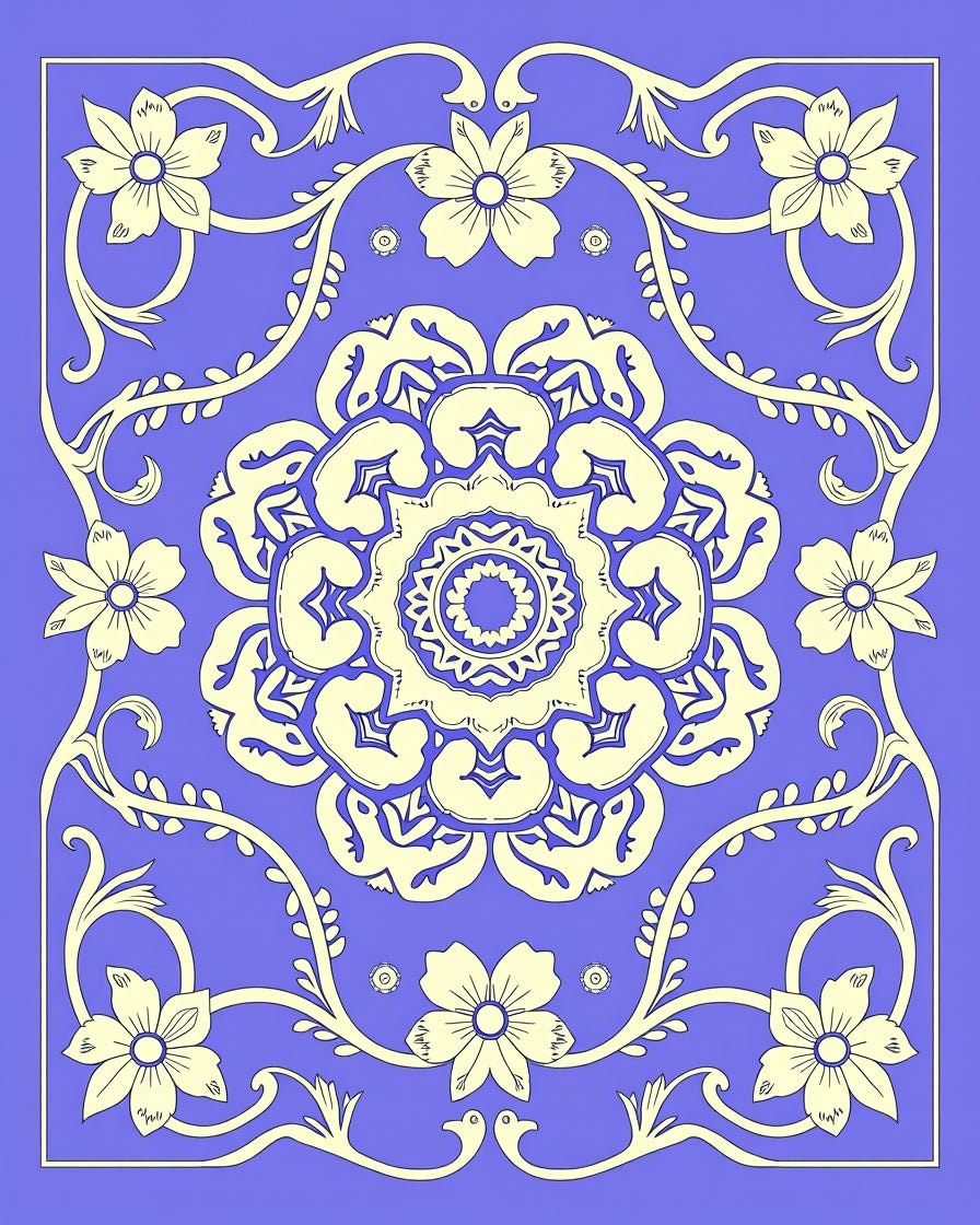 Floral Medallion on Periwinkle Background Rug