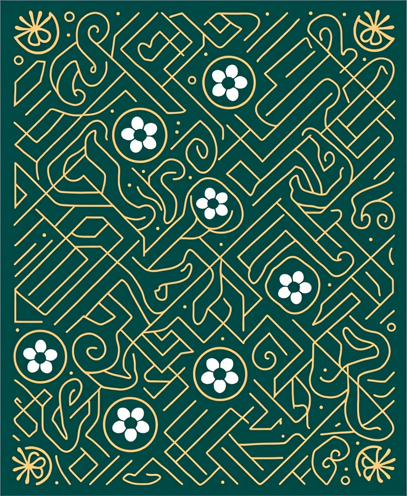Emerald gold intricate floral maze Rug