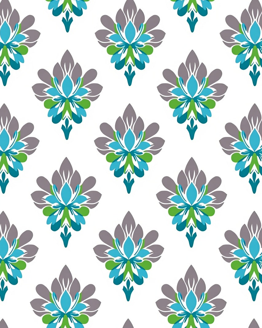 Turquoise Grey Green Floral Damask Rug