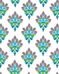 Turquoise Grey Green Floral Damask Rug
