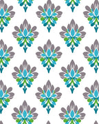Turquoise Grey Green Floral Damask Rug