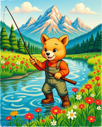 Woodland Creek Fishing Bear Whimsical Rug