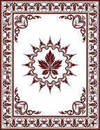 Dark Red Leaf Medallion Border Rug