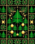Green Gold Christmas Tree Ornament Squares Rug