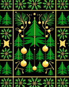 Green Gold Christmas Tree Ornament Squares Rug