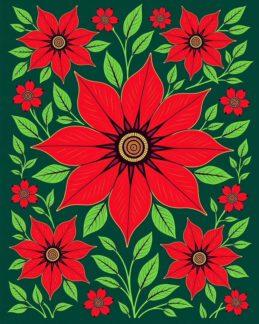 Vibrant Red Floral Garden Tapestry Rug