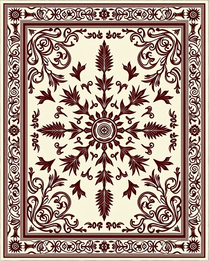 Deep Burgundy Floral Medallion Border Rug