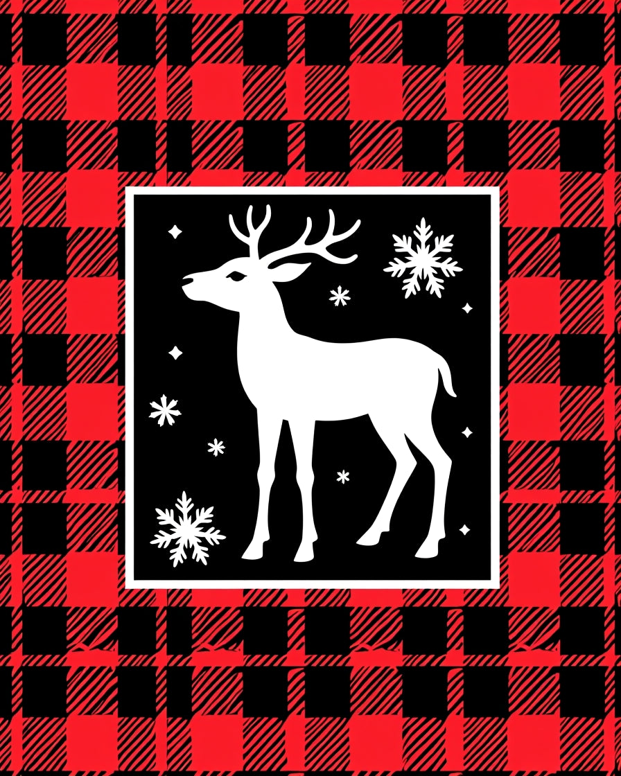 Red Black Buffalo Plaid Deer Snowflake Rug
