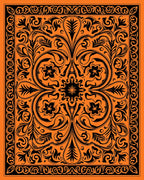 Bold Orange Black Floral Scroll Rug