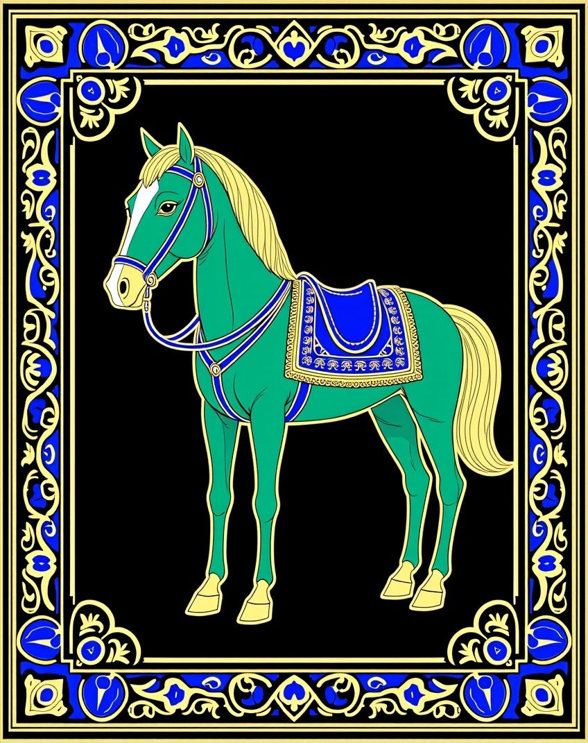 Emerald Horse Royal Blue Saddle Regal Frame Rug