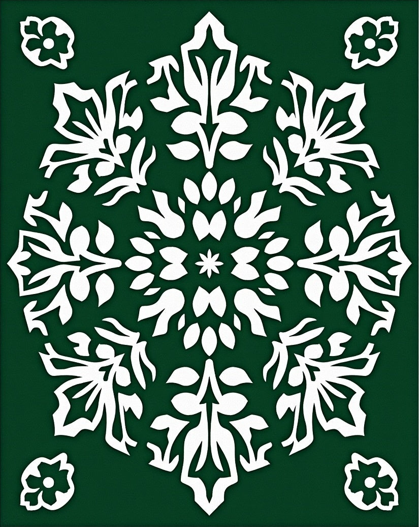 Emerald Green White Floral Medallion Rug