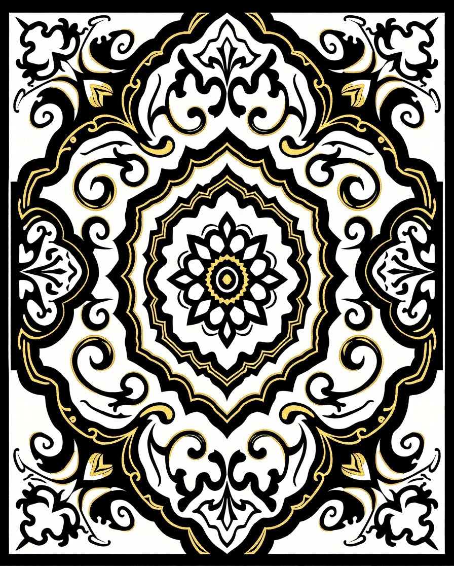 Black Gold Ornate Medallion Floral Rug