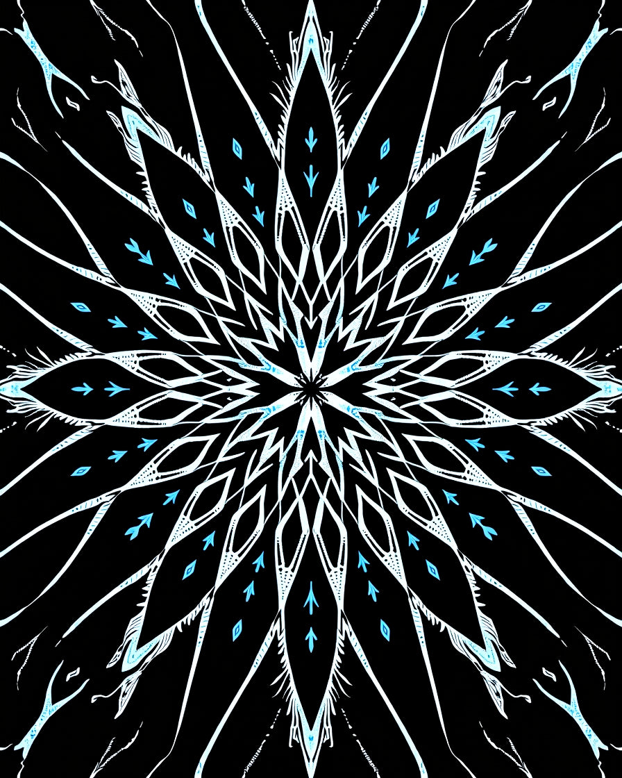 Black White Ice Snowflake Mandala Rug