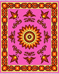 Pink Orange Sunburst Floral Medallion Rug