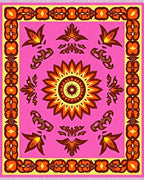 Pink Orange Sunburst Floral Medallion Rug