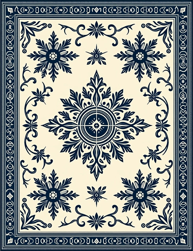 Navy Blue Vintage Floral Medallion Rug