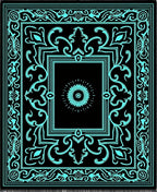 Black Cyan Floral Medallion Border Rug