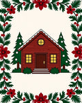 Cozy Red Cabin Christmas Border Rug