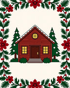 Cozy Red Cabin Christmas Border Rug