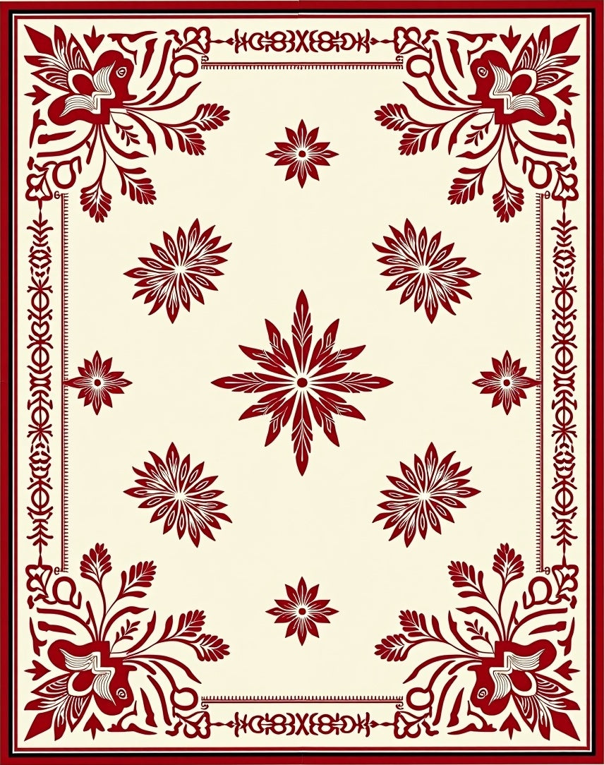 Crimson Floral Corners Center Bloom Rug