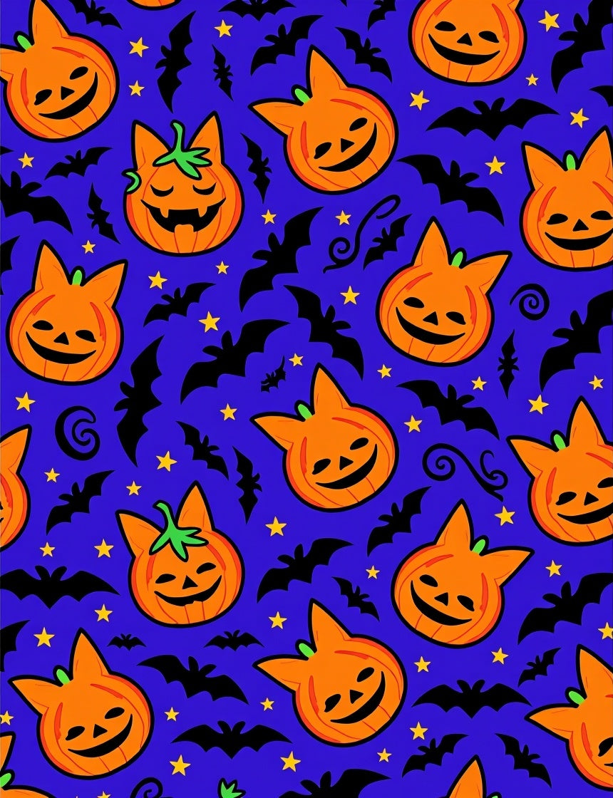 Spooky Orange Jack-o'-lantern Bat Stars Rug