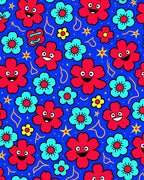 Happy Red Turquoise Flower Stars Rug