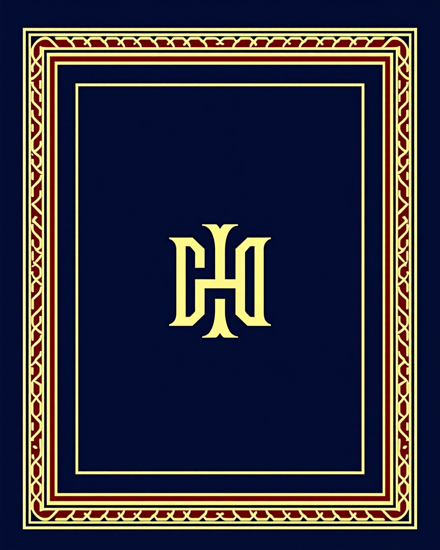Regal Navy Gold Crimson Monogram Border Rug