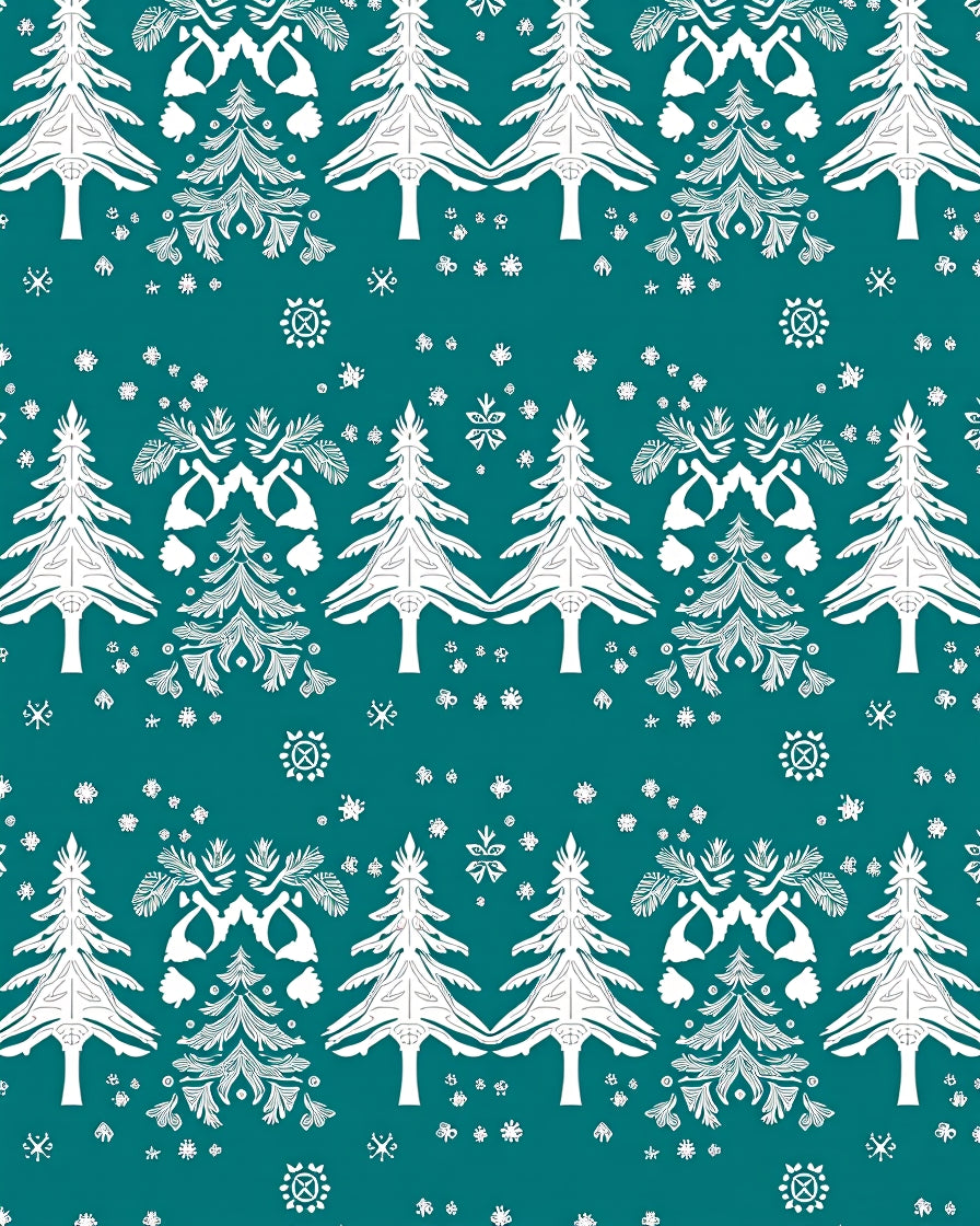 Teal White Christmas Tree Forest Rug