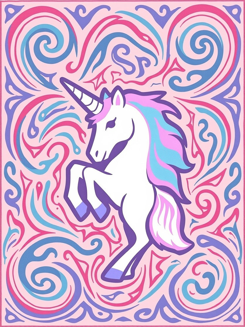 Whimsical Unicorn Swirls Pink Purple Blue Rug