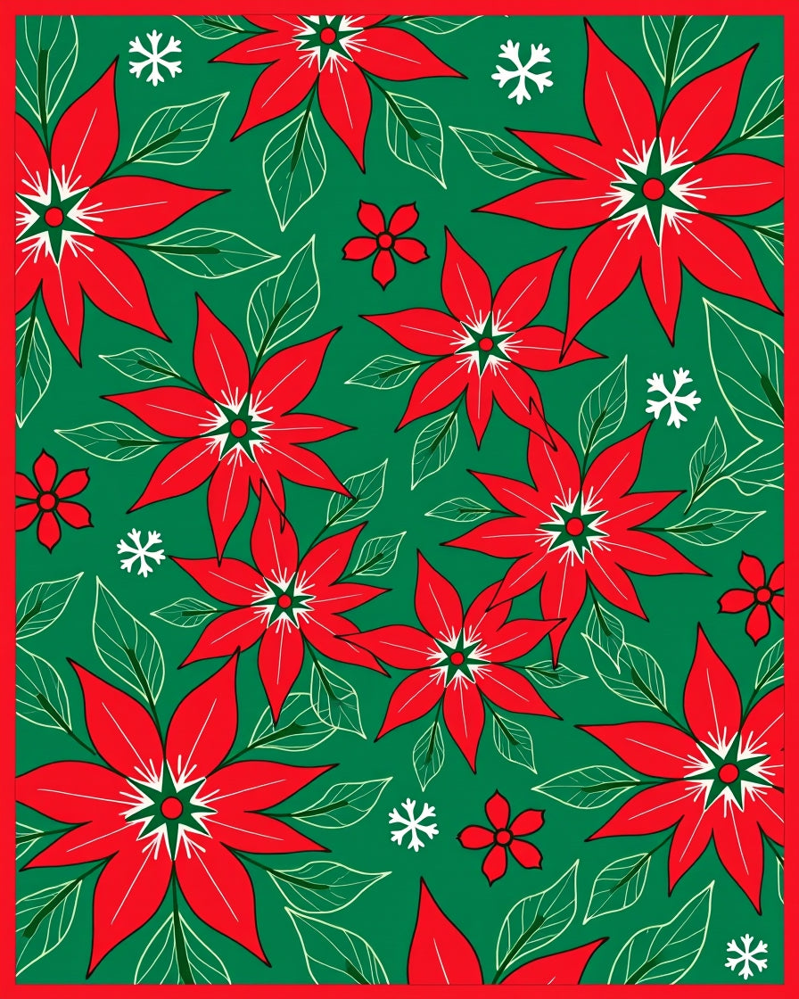 Crimson Poinsettia Snowflakes Emerald Rug