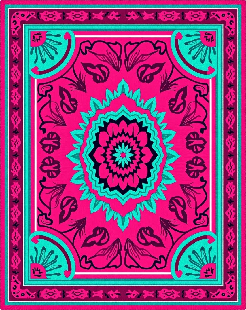 Vibrant Magenta Teal Mandala Rug