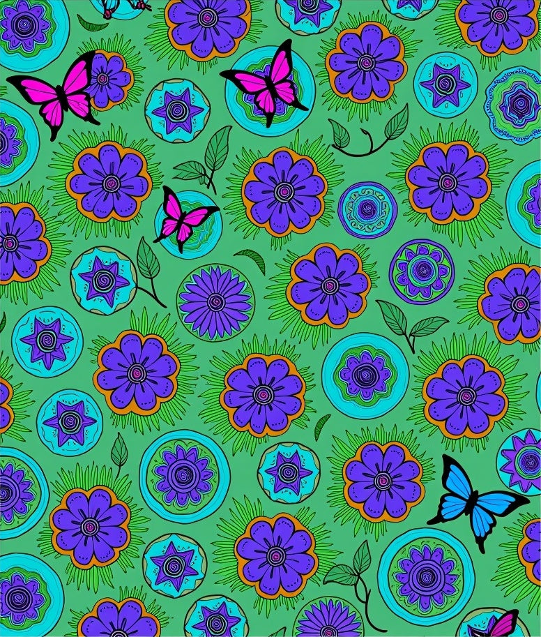 Vibrant Purple Flower Butterfly Garden Rug