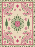 Fuchsia Green Floral Abstract Centered Rug