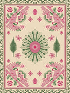 Fuchsia Green Floral Abstract Centered Rug
