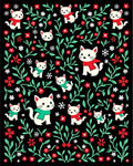 Whimsical White Cats Red Green Flora Rug