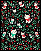 Whimsical White Cats Red Green Flora Rug