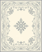 Ornate Cream Gray Floral Border Rug