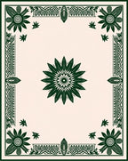 Dark Green Floral Border Medallion Rug