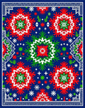 Rich Cobalt Red Green Starburst Rug
