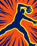 Energetic Blue Basketball Player Orange Burst Rug