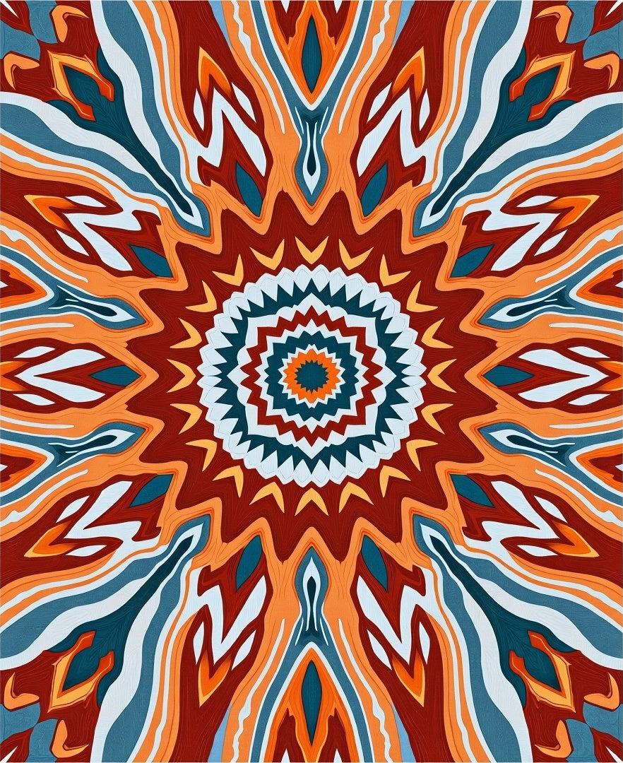 Vibrant Ochre Teal Sunburst Mandala Rug