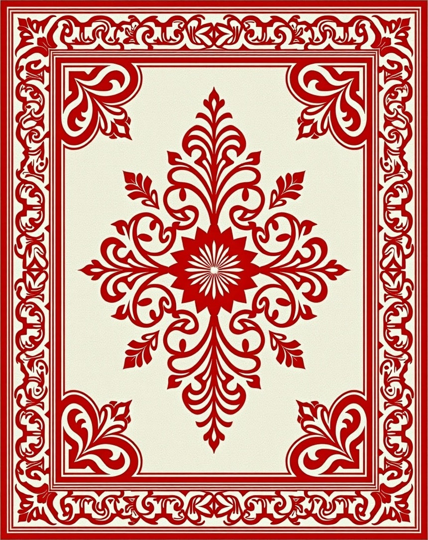 Crimson Floral Medallion Courtly Rug